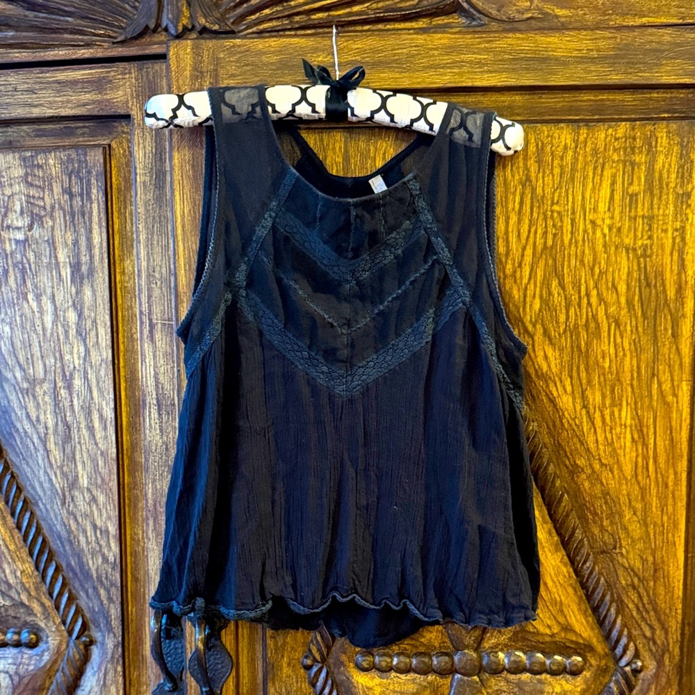 Free People Black Lace Detail Tank Top